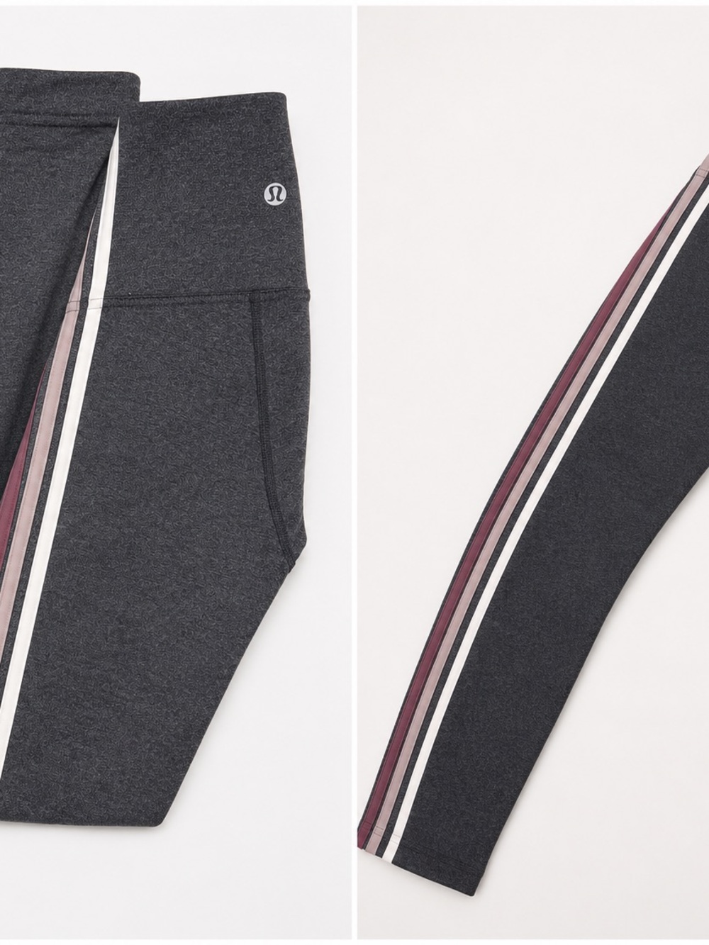 lululemon athletica Girls' Dark Gray Leggings with White and Mauve Side Stripes